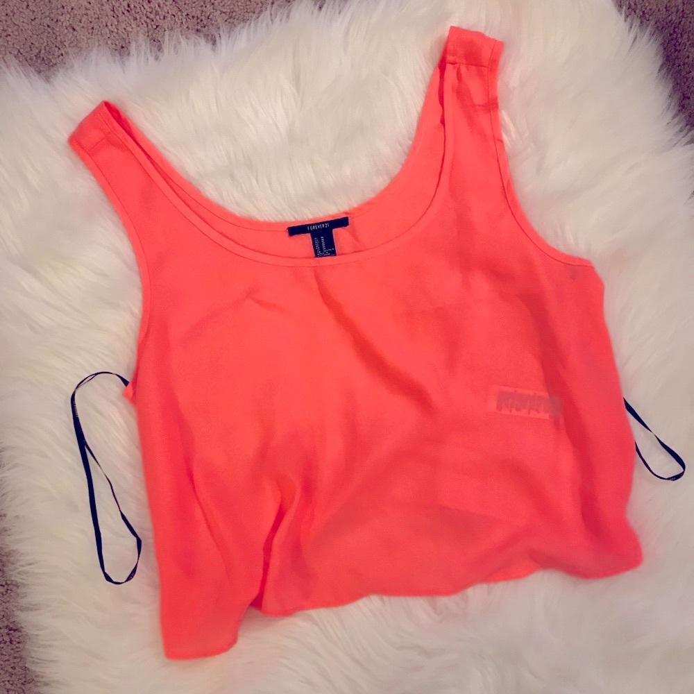 Pink coral sheer crop top tank top